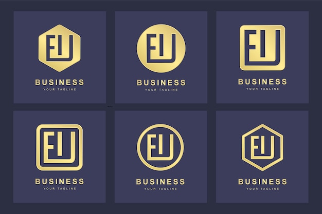 Ensemble de modèle de lettre initiale abstraite de logo UE UE.