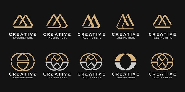 Ensemble De Modèle De Logo Abstrait Lettre Initiale M. Icônes Pour Les Affaires De La Mode, Simples.