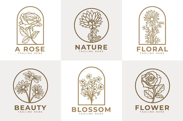 Ensemble De Modèle De Logo De Beauté De Fleurs Féminines