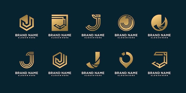 Ensemble De Modèle De Logo Lettre J Avec Concept Créatif D'or Vecteur Premium