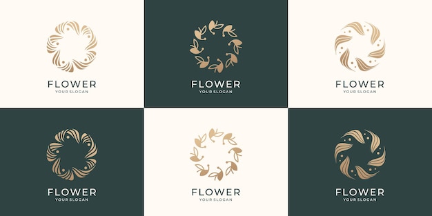 Ensemble De Modèle De Logo Rose Fleur Abstraite De La Collection Création De Logo De Fleur Concept Créatif Vecteur Premium