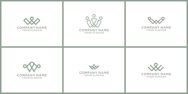 Ensemble De Modèle De Modèle De Logo Humain Lettre Initiale W Vecteur Premium