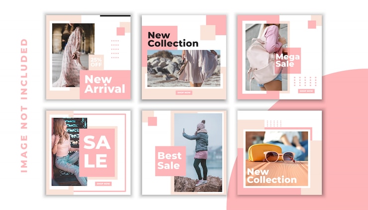 Ensemble de modèle de publication de médias sociaux avec une couleur pêche rose