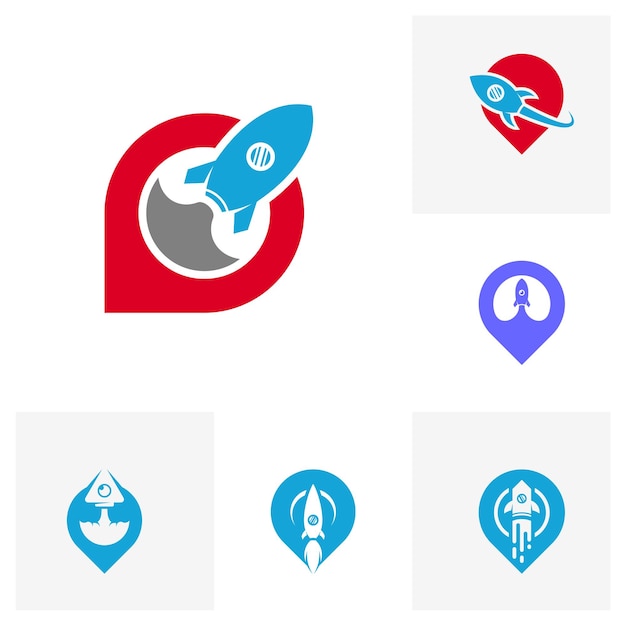 Ensemble de modèle vectoriel d'icône de logo Rocket Point Symbole de conception créative
