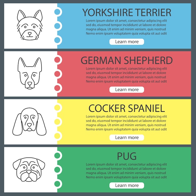 Ensemble de modèles de bannière web de races de chiens