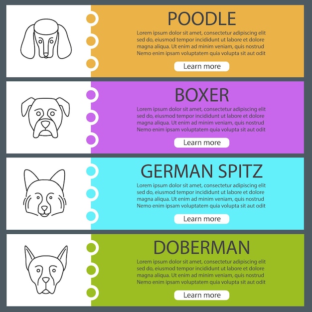 Ensemble de modèles de bannière web de races de chiens