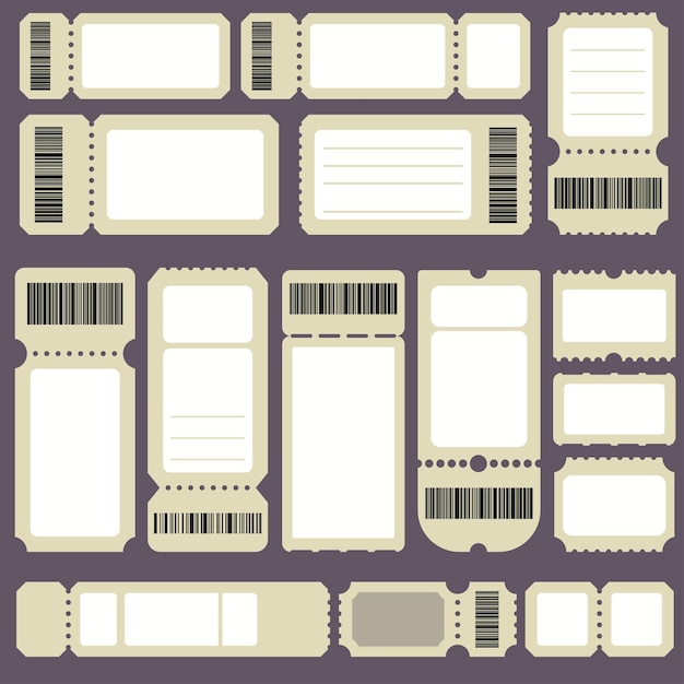 Vecteur ensemble de modèles de billets vierges coupons de loterie pour billets de concert