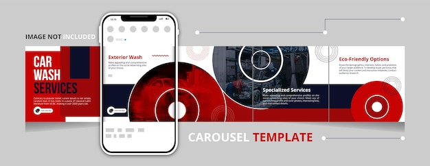 Vecteur un ensemble de modèles de carrossel de lavage de voitures de conception de messages de médias sociaux modifiables