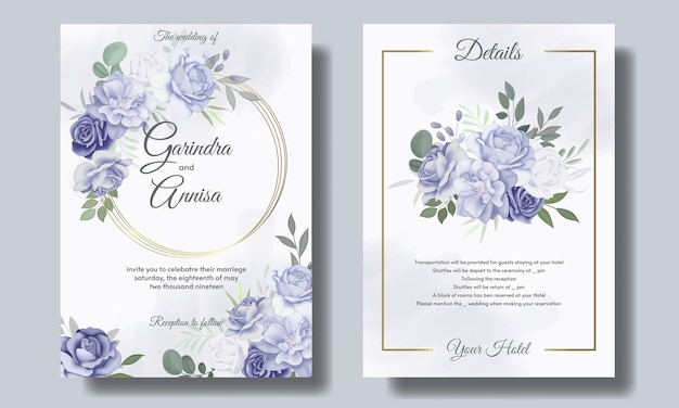 Ensemble De Modèles De Cartes D'invitation De Mariage Beau Cadre Floral Bleu