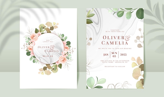 Ensemble de modèles de cartes d'invitation de mariage de verdure aquarelle