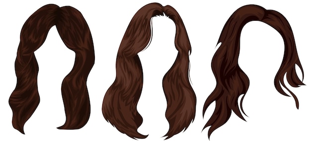 Vecteur ensemble de modèles de cheveux longs brunes féminins pour les personnages féminins coupe de cheveux en cascade vecteur