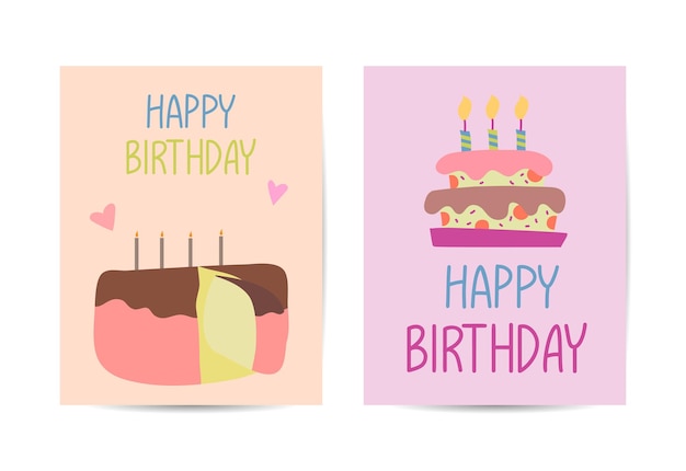 Ensemble de modèles de conception de cartes d'anniversaire Illustration de croquis de vecteur de dessin animé dessiné à la main avec salutations