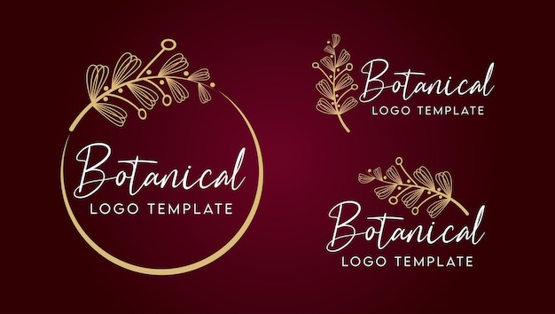 Ensemble De Modèles De Conception De Logo De Belles Feuilles Florales Botaniques 02