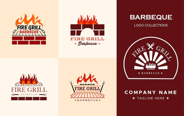 Ensemble De Modèles De Conception De Logo De Gril De Barbecue De Feu