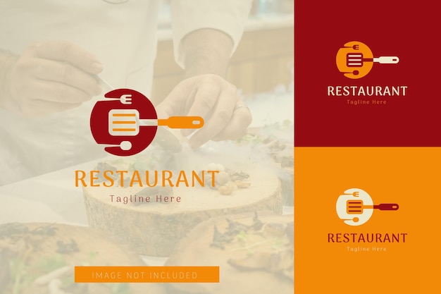 Ensemble de modèles de conception de vecteur de logo de nourriture et de restaurant avec différents styles de couleur