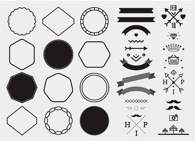 Ensemble de modèles de conception vectorielle, collection pour la fabrication d'un badge, d'un logo, d'un timbre.