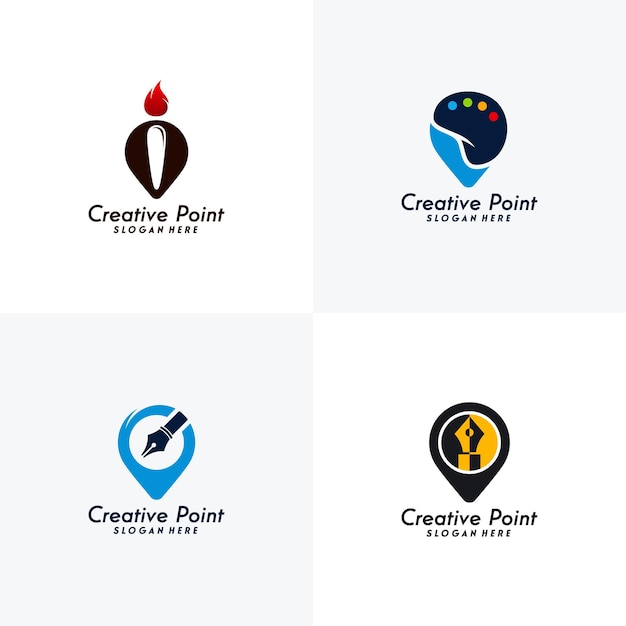 Ensemble de modèles de conceptions de logo Creative Point, modèle de logo Creative Place, logo d'épingle d'art