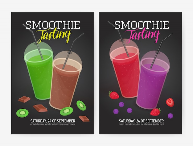 Ensemble De Modèles De Dépliants Ou D'affiches Pour La Dégustation De Smoothies