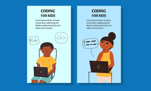 Un Ensemble De Modèles Avec Des Enfants Afro-américains Apprenant à Coder Programmeurs Garçon Et Fille