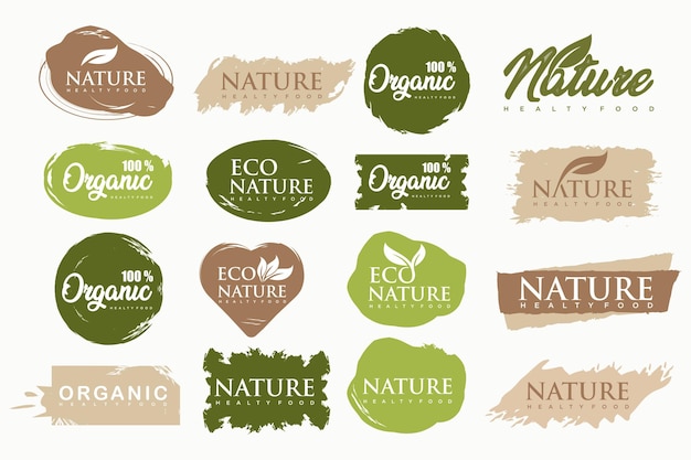 Vecteur ensemble de modèles et d'icônes de logo de produits naturels et biologiques modernes