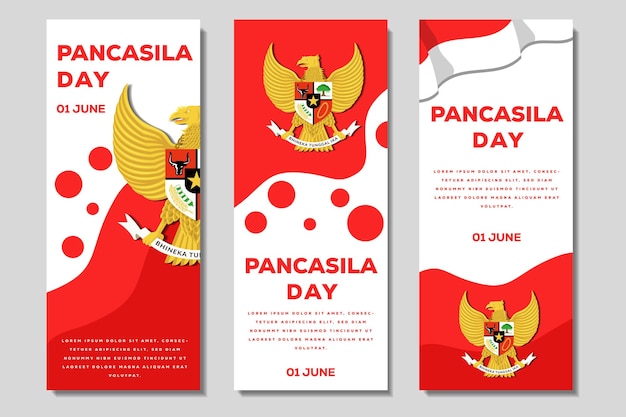 Ensemble De Modèles D'illustration De Bannière D'affiche Verticale De Jour De Pancasila