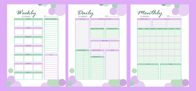 Ensemble De Modèles Imprimables De Planificateur Hebdomadaire Mensuel Quotidien Vector Page De Cahier Vertical Imprimable Vierge