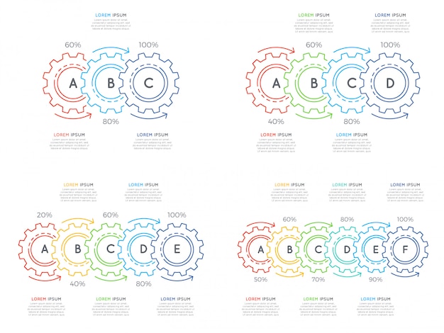 Ensemble De Modèles Infographiques De Fine Ligne Avec 3-6 étapes