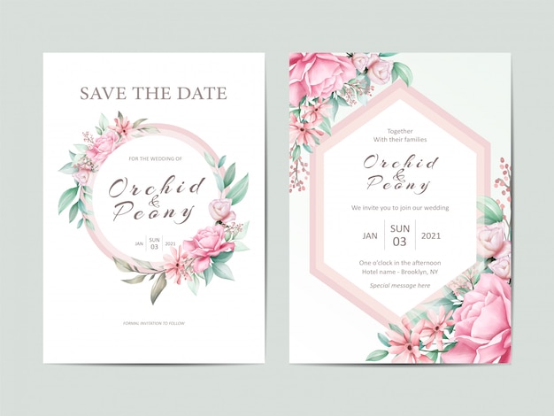 Ensemble De Modèles D'invitation De Mariage élégant De Fleurs Roses Aquarelle