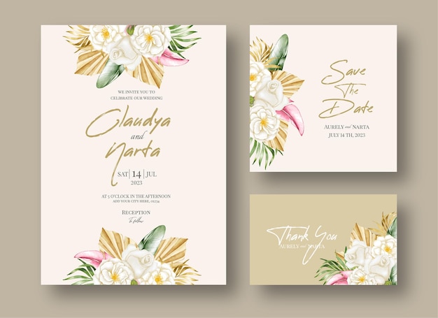 Ensemble De Modèles D'invitation De Mariage Floral Aquarelle D'été