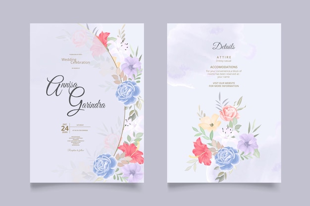 Ensemble De Modèles D'invitation De Mariage De Jardin Floral Vecteur Premium