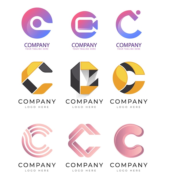 un ensemble de modèles de logo de combinaison de la lettre C avec forme d'onde