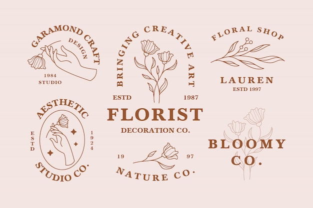 Ensemble de modèles de logo féminin esthétique dessiné à la main