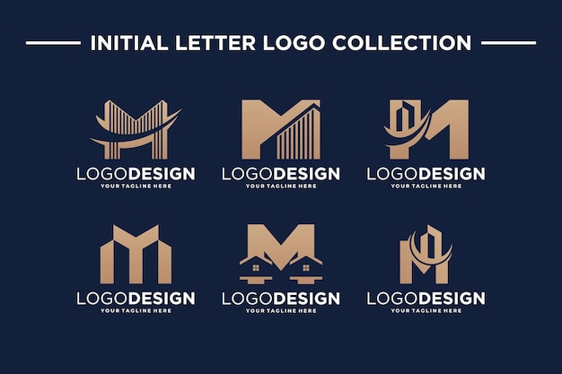 Ensemble De Modèles De Logos De Bâtiments à L'initiale De La Lettre M