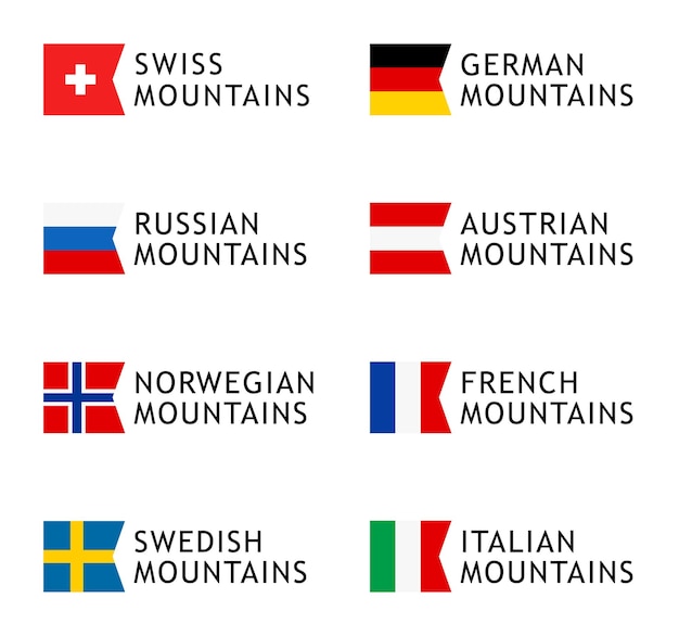 Ensemble de modèles de logotypes pour des visites dans les montagnes Alpes Scandinavie Montagnes du Caucase