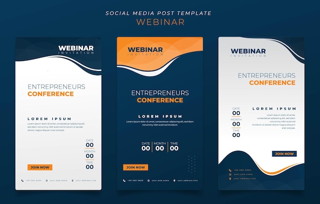 Ensemble De Modèles De Médias Sociaux En Arrière-plan Portrait Avec Une Forme Ondulée Pour La Conception D'invitations à Un Webinaire