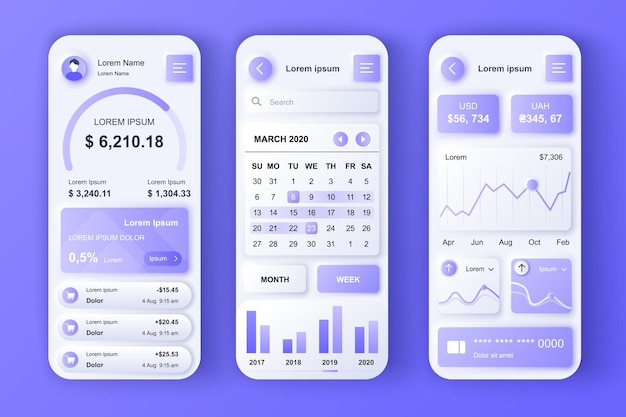 Ensemble de modèles neumorphes de concept de services financiers