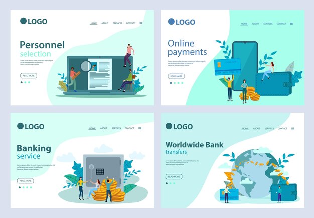 Un ensemble de modèles de pages de destinationRecrutementOpérations bancaires de paiements en ligne
