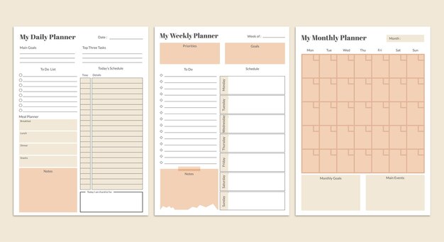 Ensemble De Modèles De Planificateur Mensuel Hebdomadaire Et Quotidien