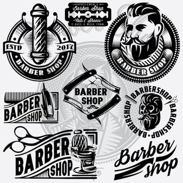 Ensemble De Modèles Pour Salon De Coiffure Illustration Vectorielle Du Logo Barbershop