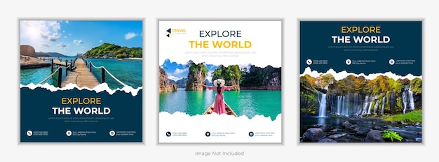 Ensemble de modèles de publication instagram de visite et de voyage ou de publication sur les médias sociaux