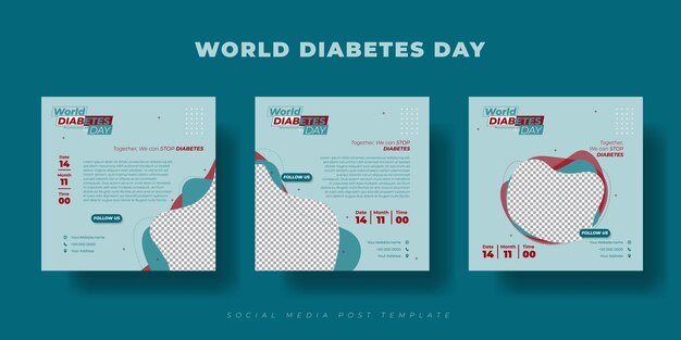 Vecteur ensemble de modèles de publication sur les médias sociaux pour la conception de la journée mondiale du diabète avec un design vert