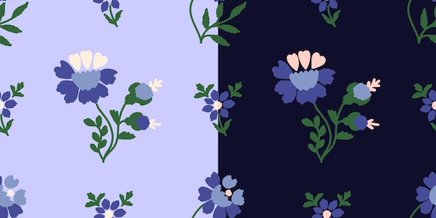 Ensemble De Modèles Sans Couture Avec Des éléments Floraux Folkloriques Ukrainiens Stylisés Sur Fond Bleu Et Clair