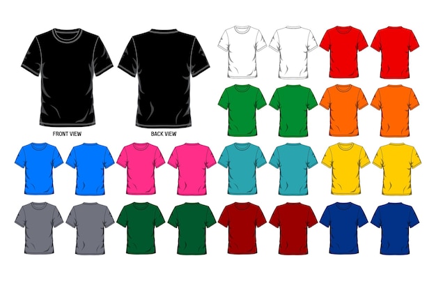 Vecteur ensemble de modèles de t-shirts colorés avant et arrière