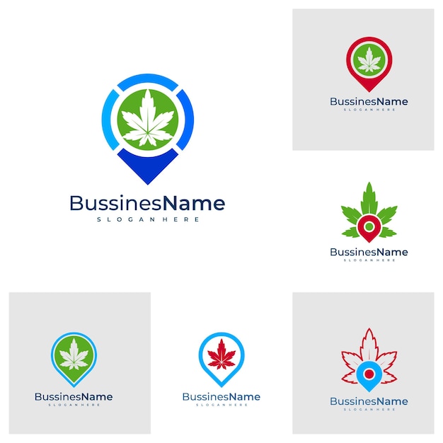 Ensemble de modèles vectoriels de logo Point Cannabis Concepts de conception de logo Creative Cannabis