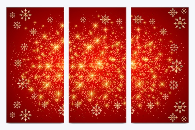 Ensemble moderne de bonne année de flyers vectoriels. Fond de Noël. Modèles de conception avec des flocons de neige. Surface de cartes d'invitation.