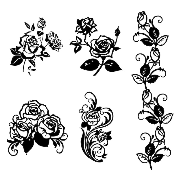 Ensemble modifiable de cinq cliparts de roses vectorielles sur fond blanc EPS10