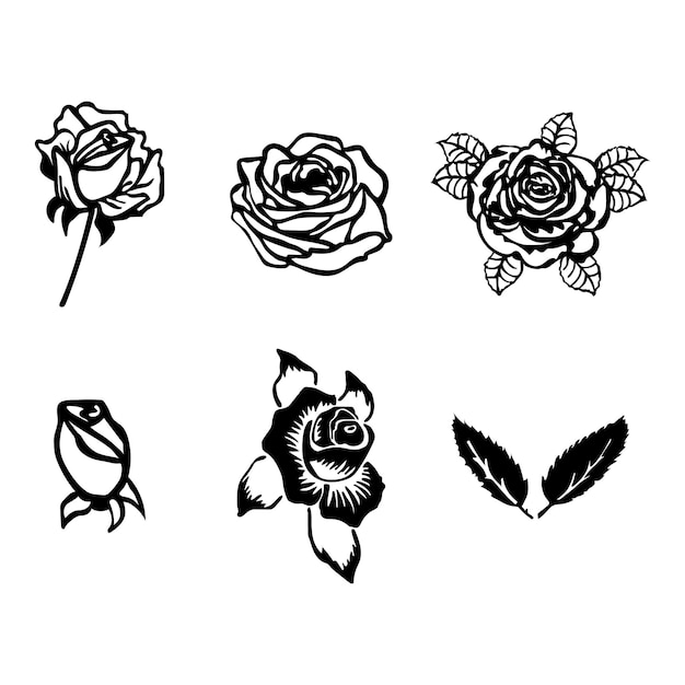 Ensemble modifiable de six cliparts de roses vectorielles sur fond blanc EPS10