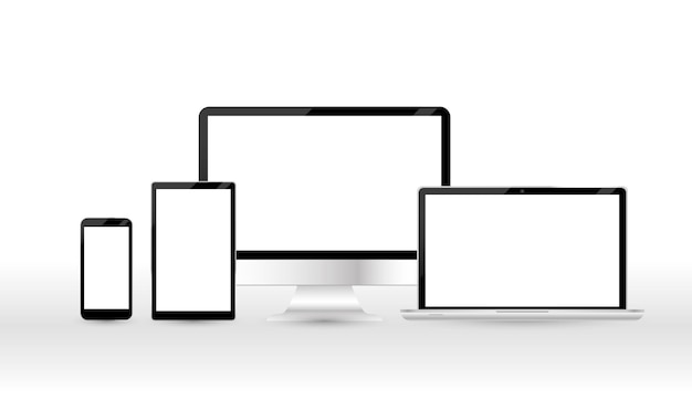 Ensemble de moniteur de bureau, ordinateur portable, tablette et smartphone