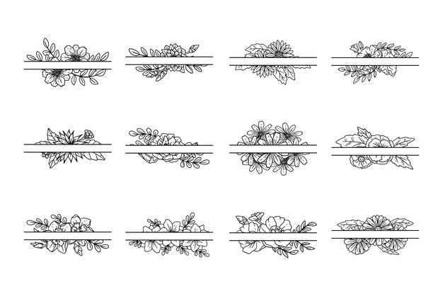 Vecteur ensemble de monogrammes à fleurs divisées