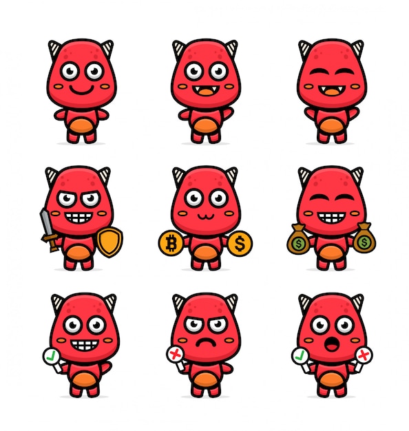 Ensemble de monstre mascotte avec pose différente